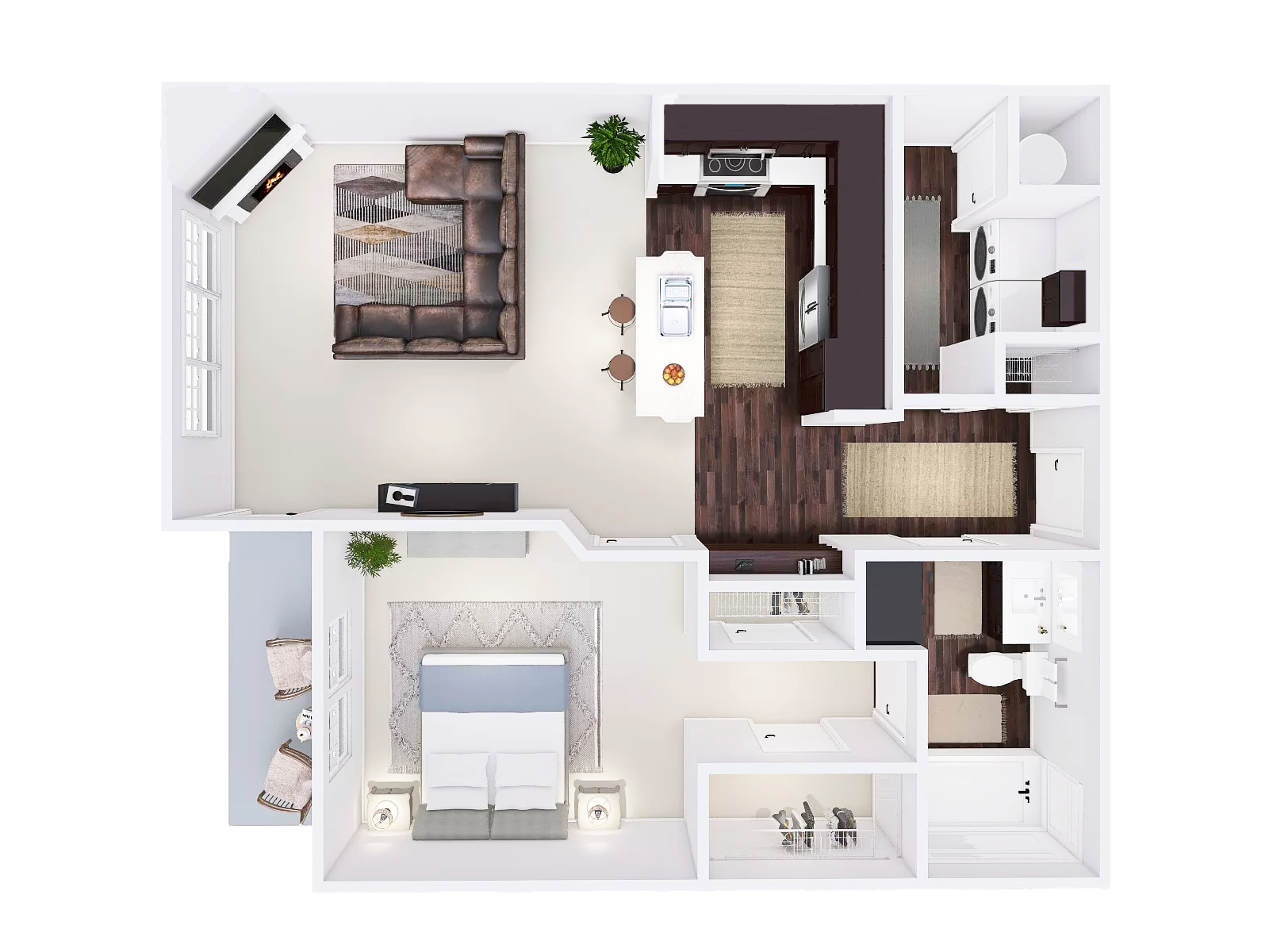 Floor plan for 1 bed, 1 bath, 862 sqft